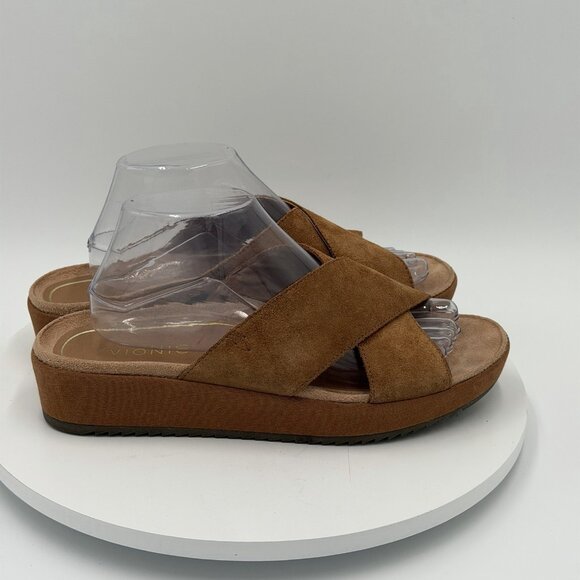 Vionic Hayden Suede Women's Size 10 Slides Platform Sandals Leather Toffee Brown - Picture 2 of 8